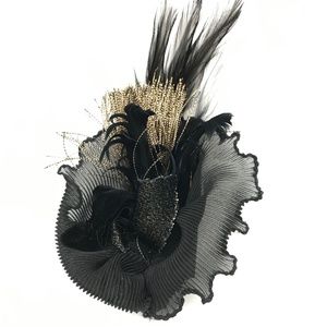 Fancy Feather Black & Gold Hat Pin - NWOT